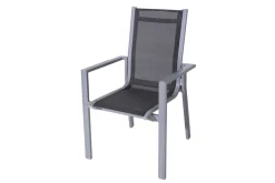 Clearance Cubic Garten-Essgruppe, silber/anthrazit/grau, Alu/Textilene, Tisch 160x90 cm, 4 Stapelsessel Garten-Essgruppen