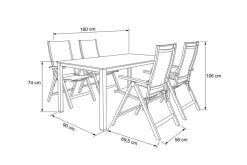 New Cubic Garten-Essgruppe, silber/anthrazit/grau, Alu/Textilene, Tisch 160 x 90 cm, 4 Klappstühle Garten-Essgruppen
