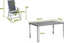 New Cubic Garten-Essgruppe, silber/anthrazit/grau, Alu/Textilene, Tisch 160 x 90 cm, 4 Klappstühle Garten-Essgruppen