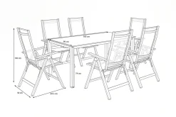Discount Cubic Garten-Essgruppe, silber/anthrazit/grau, Alu/Textilene, Tisch 160 x 90 cm, 6 Klappstühle Garten-Essgruppen