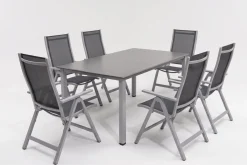 Discount Cubic Garten-Essgruppe, silber/anthrazit/grau, Alu/Textilene, Tisch 160 x 90 cm, 6 Klappstühle Garten-Essgruppen