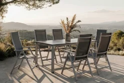 Discount Cubic Garten-Essgruppe, silber/anthrazit/grau, Alu/Textilene, Tisch 160 x 90 cm, 6 Klappstühle Garten-Essgruppen