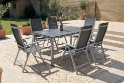 Discount Cubic Garten-Essgruppe, silber/anthrazit/grau, Alu/Textilene, Tisch 160 x 90 cm, 6 Klappstühle Garten-Essgruppen