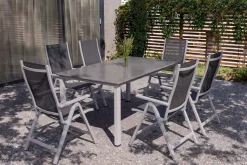 Discount Cubic Garten-Essgruppe, silber/anthrazit/grau, Alu/Textilene, Tisch 160 x 90 cm, 6 Klappstühle Garten-Essgruppen