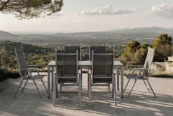 Discount Cubic Garten-Essgruppe, silber/anthrazit/grau, Alu/Textilene, Tisch 160 x 90 cm, 6 Klappstühle Garten-Essgruppen