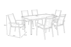 Sale Cubic Garten-Essgruppe, silber/anthrazit/grau, Alu/Textilene, Tisch 160x90 cm, 6 Stapelsessel Garten-Essgruppen