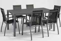 Outlet Esstischgruppe, anthrazit/anthrazit, Kettalux-Plus Dining-Tisch 160x95cm, 6 Stapelsessel Altura Garten-Essgruppen|Aluminium-Gartenmöbel