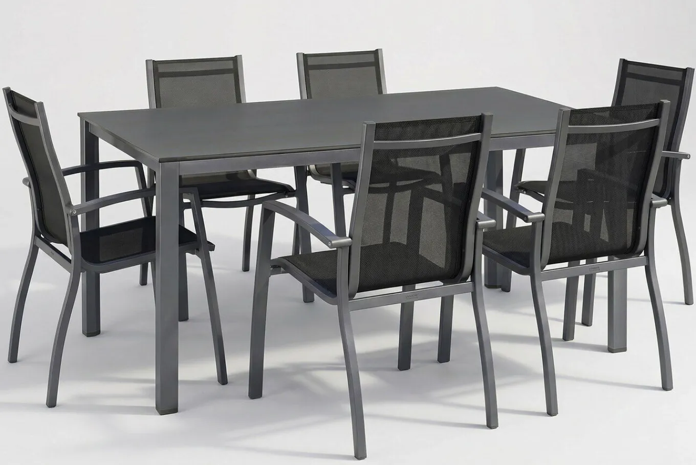 Outlet Esstischgruppe, anthrazit/anthrazit, Kettalux-Plus Dining-Tisch 160x95cm, 6 Stapelsessel Altura Garten-Essgruppen|Aluminium-Gartenmöbel