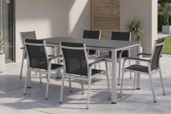 Clearance Esstischgruppe, silber/anthrazit, Kettalux-Plus Dining-Tisch 160x95cm, 6 Stapelsessel BasicPlus Garten-Essgruppen|Aluminium-Gartenmöbel