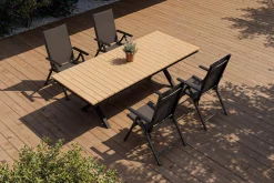 Best Exklusivmodell BasicPlus Pro, Garten-Essgruppe mit LED-Beleuchtung, anthrazit/natur, Alu/Holzimitat, 240 x 100 cm, 4 Klappstühle Garten-Essgruppen