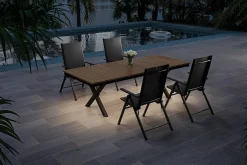 Best Exklusivmodell BasicPlus Pro, Garten-Essgruppe mit LED-Beleuchtung, anthrazit/natur, Alu/Holzimitat, 240 x 100 cm, 4 Klappstühle Garten-Essgruppen