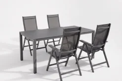 Garten-Essgruppe, anthrazit/anthrazit, Kettalux-Plus Dining-Tisch 160x95cm, 4 Klappstühle BasicPlus Garten-Essgruppen|Aluminium-Gartenmöbel