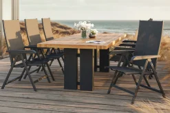 Clearance Garten-Essgruppe, anthrazit/natur, Alu/Teak, Tisch ca. 220 x 100 cm, wetterfest, pflegeleicht, robust, 6 Klappstühle Garten-Essgruppen|Aluminium-Gartenmöbel
