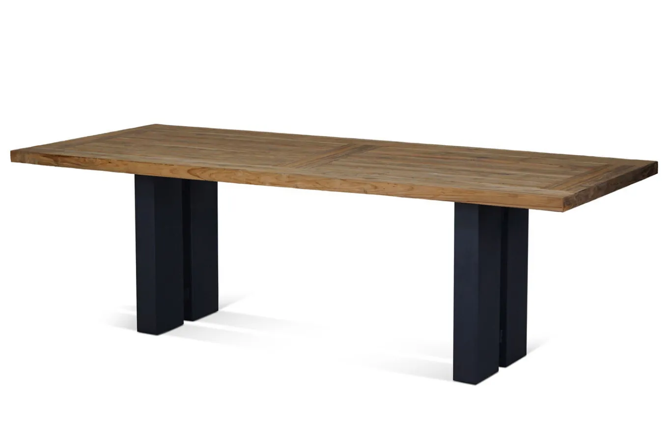 Clearance Garten-Essgruppe, anthrazit/natur, Alu/Teak, Tisch ca. 220 x 100 cm, wetterfest, pflegeleicht, robust, 6 Klappstühle Garten-Essgruppen|Aluminium-Gartenmöbel
