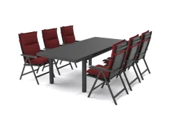 Discount Garten-Essgruppe, anthrazit/bordeaux, Alu/Polyester, 180/240 x 100 cm, ausziehbar, 6 Klappstühlen inkl. Auflagen Garten-Essgruppen