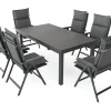Online Garten-Essgruppe, anthrazit/grau, Alu/Glas/Textilene/Polyester, 180/240 x 100 cm, ausziehbar, klappbar, wasserabweisend, UV-beständig Garten-Essgruppen