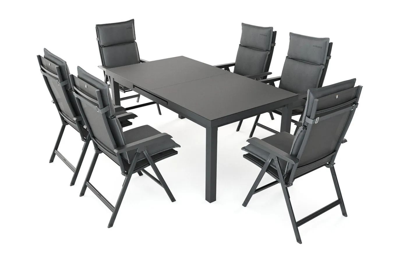 Online Garten-Essgruppe, anthrazit/grau, Alu/Glas/Textilene/Polyester, 180/240 x 100 cm, ausziehbar, klappbar, wasserabweisend, UV-beständig Garten-Essgruppen