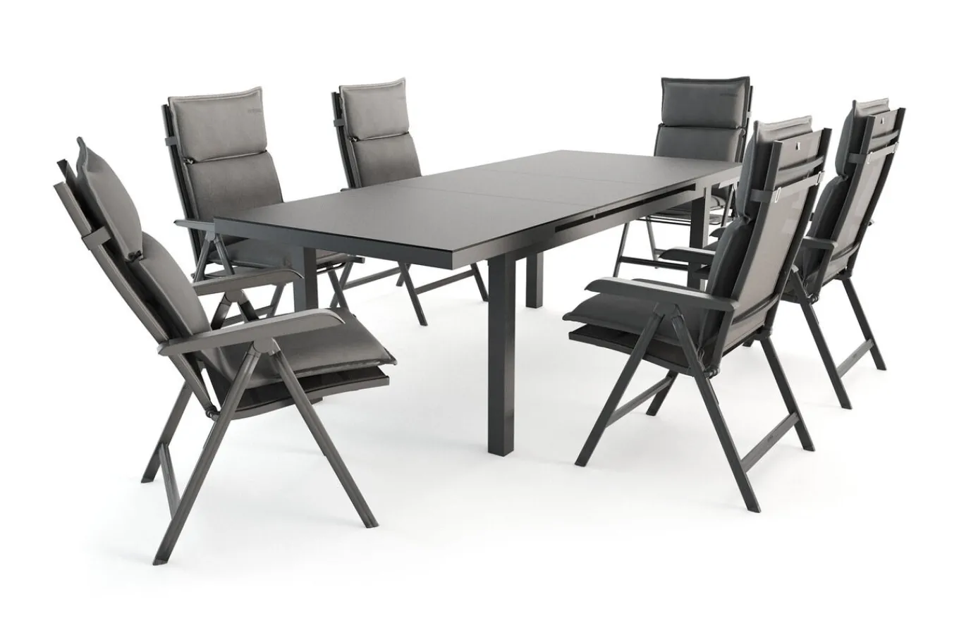 Online Garten-Essgruppe, anthrazit/grau, Alu/Glas/Textilene/Polyester, 180/240 x 100 cm, ausziehbar, klappbar, wasserabweisend, UV-beständig Garten-Essgruppen