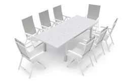 Best Garten-Essgruppe, hellgrau/weiß, Aluminium/Outdoorgewebe, Ausziehbar 180/240 x 100 cm, 8 Klappstühle Garten-Essgruppen|Aluminium-Gartenmöbel