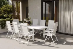 Best Garten-Essgruppe, hellgrau/weiß, Aluminium/Outdoorgewebe, Ausziehbar 180/240 x 100 cm, 8 Klappstühle Garten-Essgruppen|Aluminium-Gartenmöbel