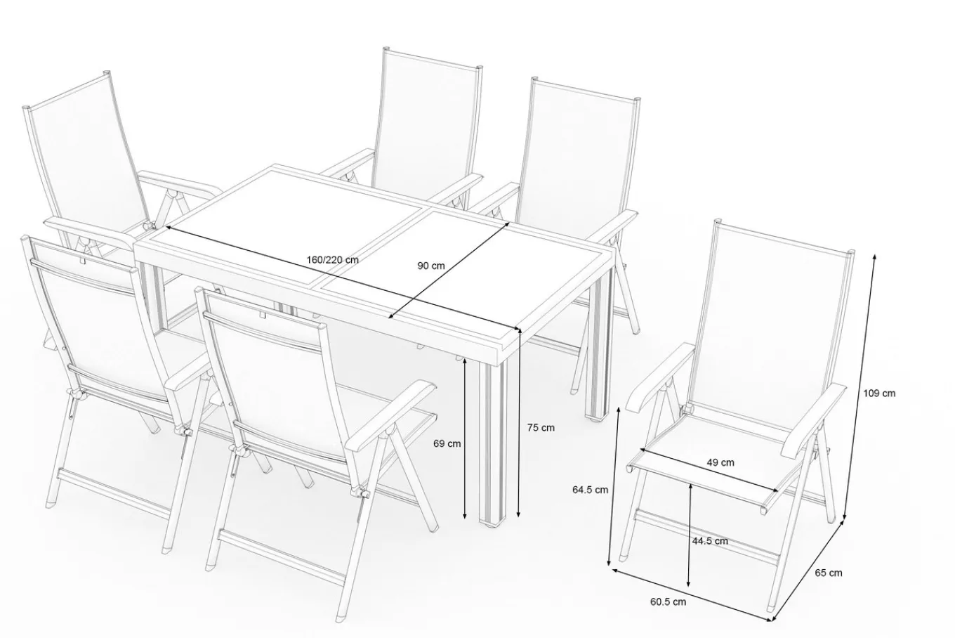Hot Garten-Essgruppe mit 6 Stühlen, anthrazit/weiß, Alu/Textilene, ausziehbar & klappbar, robust & witterungsbeständig Garten-Essgruppen|Aluminium-Gartenmöbel