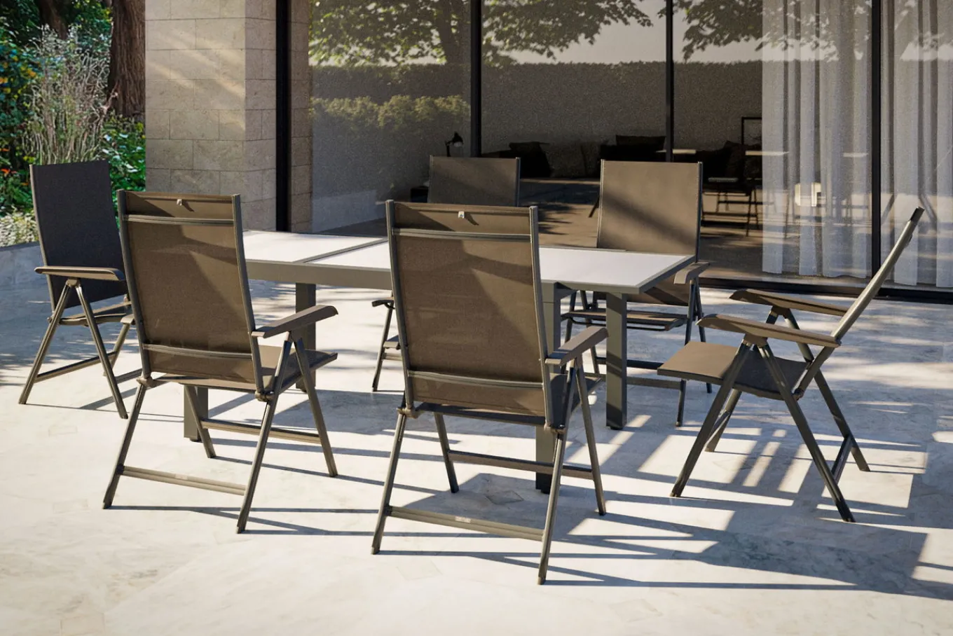 Hot Garten-Essgruppe mit 6 Stühlen, anthrazit/weiß, Alu/Textilene, ausziehbar & klappbar, robust & witterungsbeständig Garten-Essgruppen|Aluminium-Gartenmöbel
