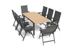 Best Garten-Essgruppe mit 8 Sesseln, anthrazit/natur, Alu/Textilene, ausziehbar & klappbar, UV-Beständig, witterungsbeständig Garten-Essgruppen|Aluminium-Gartenmöbel