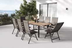 Best Garten-Essgruppe mit 8 Sesseln, anthrazit/natur, Alu/Textilene, ausziehbar & klappbar, UV-Beständig, witterungsbeständig Garten-Essgruppen|Aluminium-Gartenmöbel