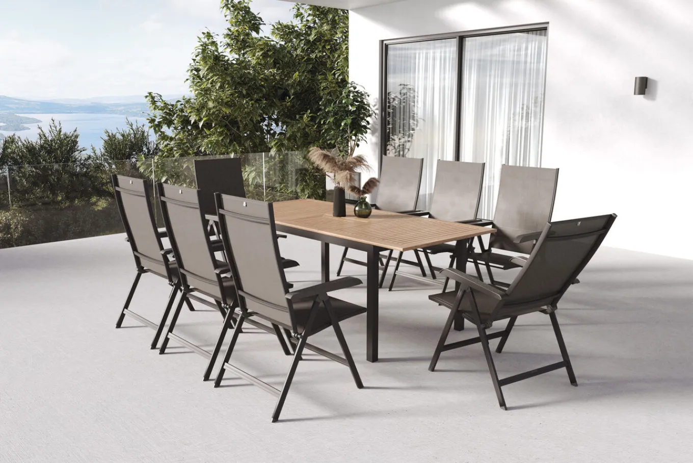 Best Garten-Essgruppe mit 8 Sesseln, anthrazit/natur, Alu/Textilene, ausziehbar & klappbar, UV-Beständig, witterungsbeständig Garten-Essgruppen|Aluminium-Gartenmöbel