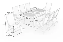 Best Garten-Essgruppe mit 8 Sesseln, anthrazit/natur, Alu/Textilene, ausziehbar & klappbar, UV-Beständig, witterungsbeständig Garten-Essgruppen|Aluminium-Gartenmöbel