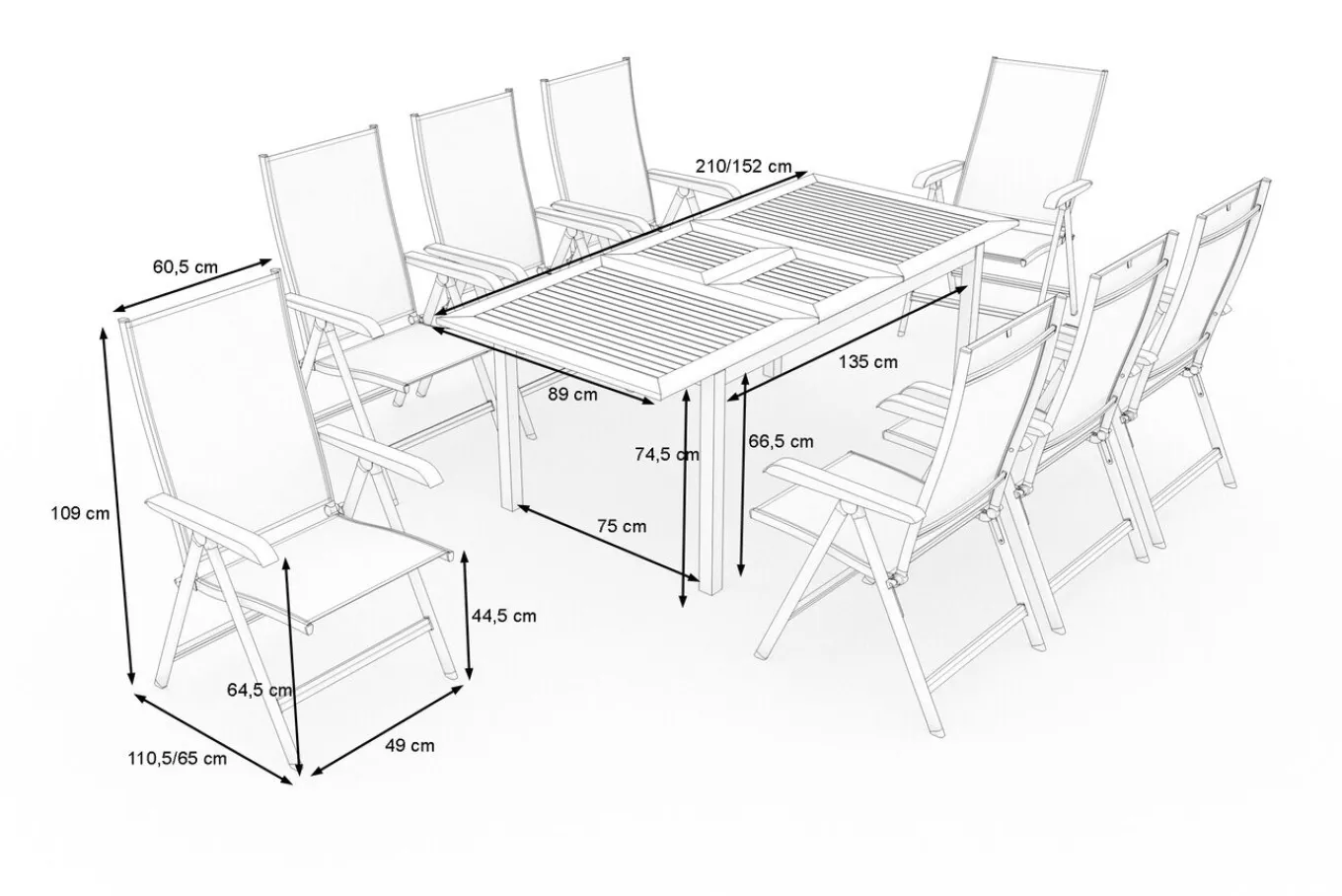 Best Garten-Essgruppe mit 8 Sesseln, anthrazit/natur, Alu/Textilene, ausziehbar & klappbar, UV-Beständig, witterungsbeständig Garten-Essgruppen|Aluminium-Gartenmöbel