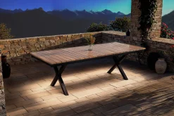 New Garten-Essgruppe mit LED-Beleuchtung, anthrazit/natur, Aluminium/Holzimitat/Textilene, 240 x 100 cm Tisch, 6 Klappstühle Garten-Essgruppen|Aluminium-Gartenmöbel