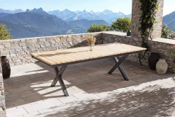 New Garten-Essgruppe mit LED-Beleuchtung, anthrazit/natur, Aluminium/Holzimitat/Textilene, 240 x 100 cm Tisch, 6 Klappstühle Garten-Essgruppen|Aluminium-Gartenmöbel