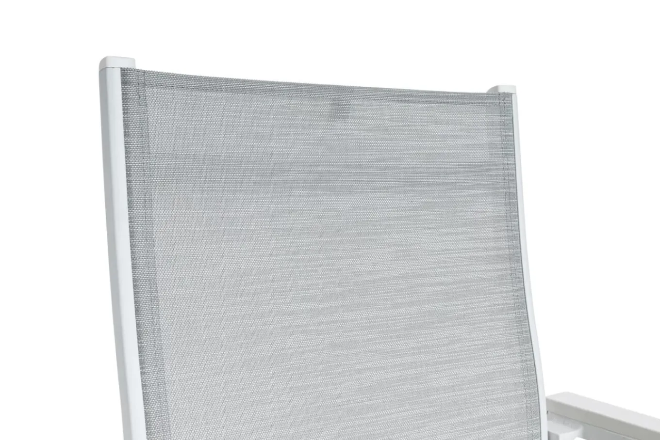 Outlet Garten-Essgruppe mit 6 Stapelsesseln, weiß matt/hellgrau, Alu/Outdoorgewebe, Ausziehtisch 180/240 x 100 cm Tisch Garten-Essgruppen|Aluminium-Gartenmöbel