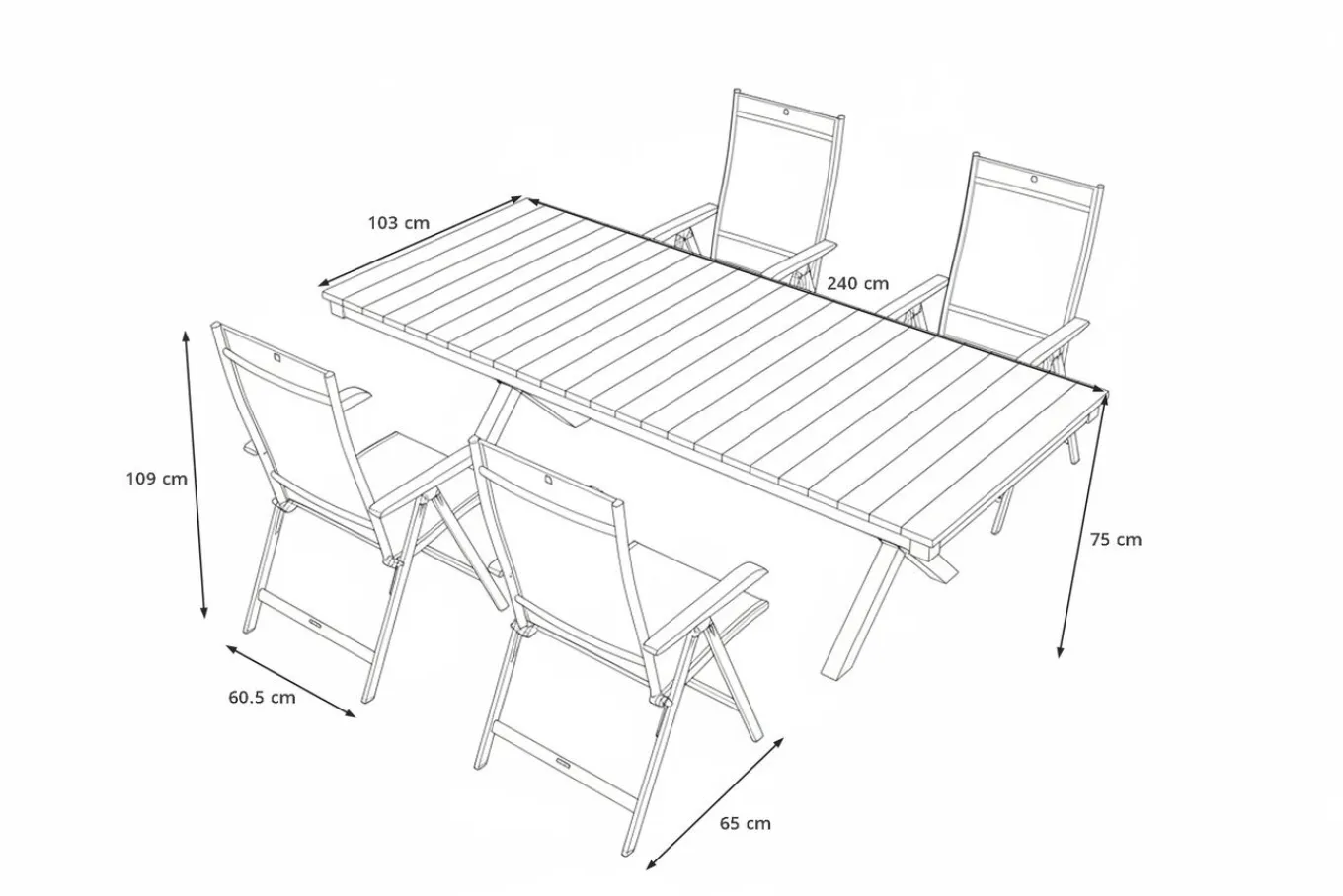 Best Garten-Essgruppe mit LED-Beleuchtung, anthrazit/natur, Aluminium/Holzimitat/Textilene, 240 x 100 cm Tisch, 4 Klappstühle Garten-Essgruppen|Aluminium-Gartenmöbel