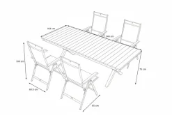 Best Garten-Essgruppe mit LED-Beleuchtung, anthrazit/natur, Aluminium/Holzimitat/Textilene, 240 x 100 cm Tisch, 4 Klappstühle Garten-Essgruppen|Aluminium-Gartenmöbel