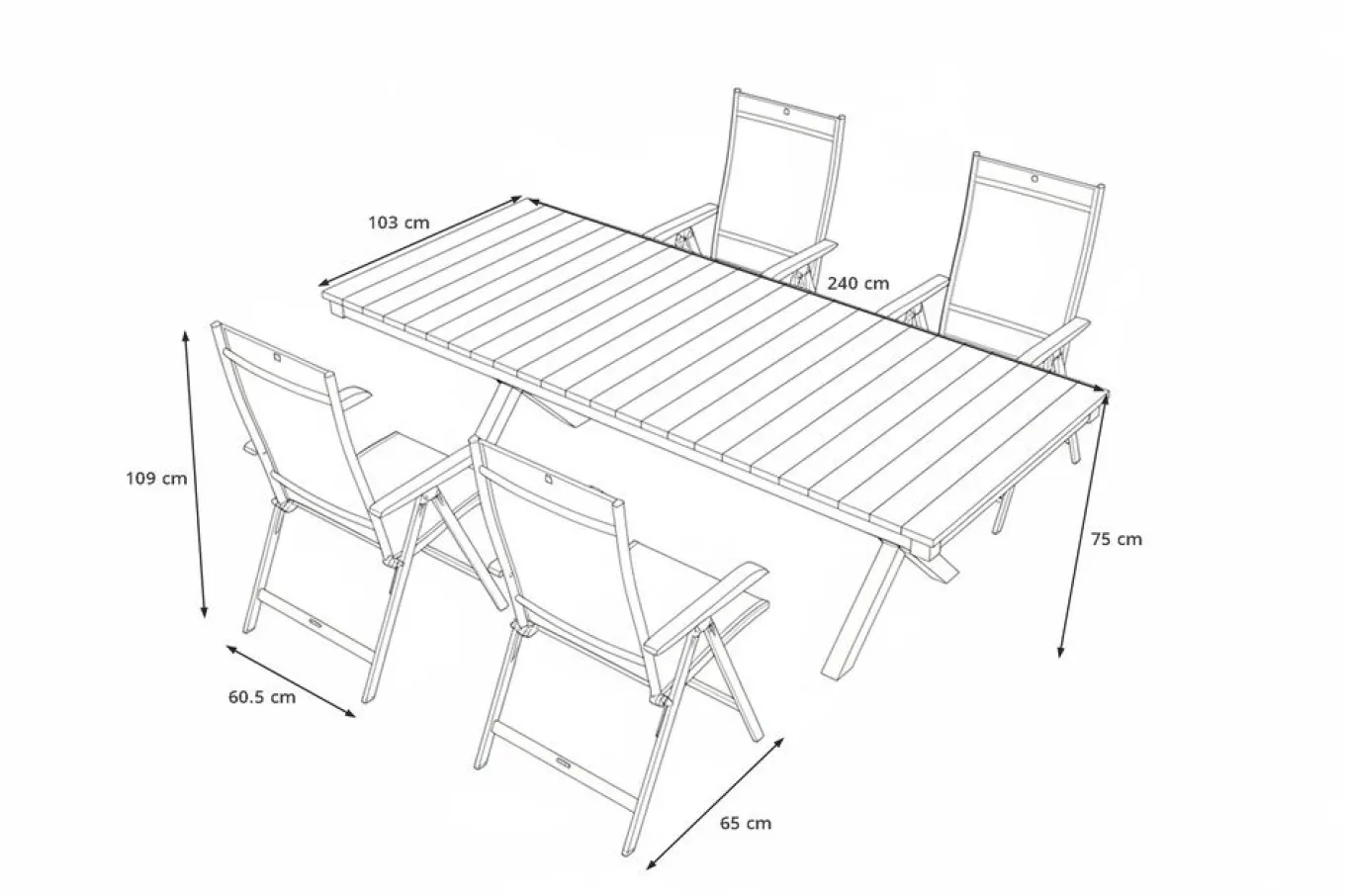 Best Garten-Essgruppe mit LED-Beleuchtung, anthrazit/natur, Aluminium/Holzimitat/Textilene, 240 x 100 cm Tisch, 4 Klappstühle Garten-Essgruppen|Aluminium-Gartenmöbel
