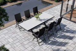 Best Garten-Essgruppe mit 6 Klappstühlen, schwarz/grau/anthrazit, Aluminium/Steinimitat/Textilene, 200/260 x 100 cm Garten-Essgruppen
