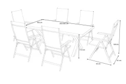 Best Garten-Essgruppe mit 6 Klappstühlen, schwarz/grau/anthrazit, Aluminium/Steinimitat/Textilene, 200/260 x 100 cm Garten-Essgruppen