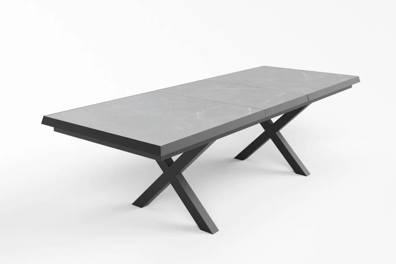 Best Garten-Essgruppe mit 6 Klappstühlen, schwarz/grau/anthrazit, Aluminium/Steinimitat/Textilene, 200/260 x 100 cm Garten-Essgruppen