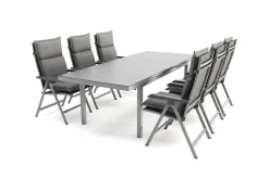 Best KETTLER Garten-Essgruppe, silber/anthrazit, Alu/Textilene, Tisch 180/240 x 100 cm, 6 Klappstühle, inkl. Auflagen Garten-Essgruppen