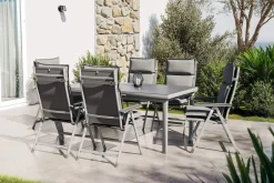 Best KETTLER Garten-Essgruppe, silber/anthrazit, Alu/Textilene, Tisch 180/240 x 100 cm, 6 Klappstühle, inkl. Auflagen Garten-Essgruppen
