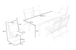 Best KETTLER Garten-Essgruppe, silber/anthrazit, Alu/Textilene, Tisch 180/240 x 100 cm, 6 Klappstühle, inkl. Auflagen Garten-Essgruppen