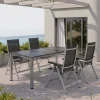 New Garten-Essgruppe, silber/anthrazit, Kettalux-Plus Dining-Tisch 160x95cm, 4 Klappstühle BasicPlus Garten-Essgruppen|Aluminium-Gartenmöbel