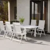 Best Garten-Essgruppe, weiß matt/hellgrau, Aluminium/Glas/Outdoorgewebe, Ausziehtisch 180/240 x 100 cm, 6 Klappstühle Garten-Essgruppen|Aluminium-Gartenmöbel