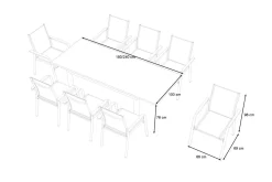 Discount Garten-Essgruppe, weiß/hellgrau, Alu/Teak/Glas, Ausziehtisch 180 x 240 x 100 cm, 8 Stapelsessel Garten-Essgruppen|Aluminium-Gartenmöbel
