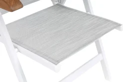 Hot Garten-Essgruppe, weiß matt/hellgrau, Aluminium/Teak/Outdoorgewebe, Ausziehtisch 180/240 x 100 cm, 6x Klappstuhl Garten-Essgruppen|Aluminium-Gartenmöbel