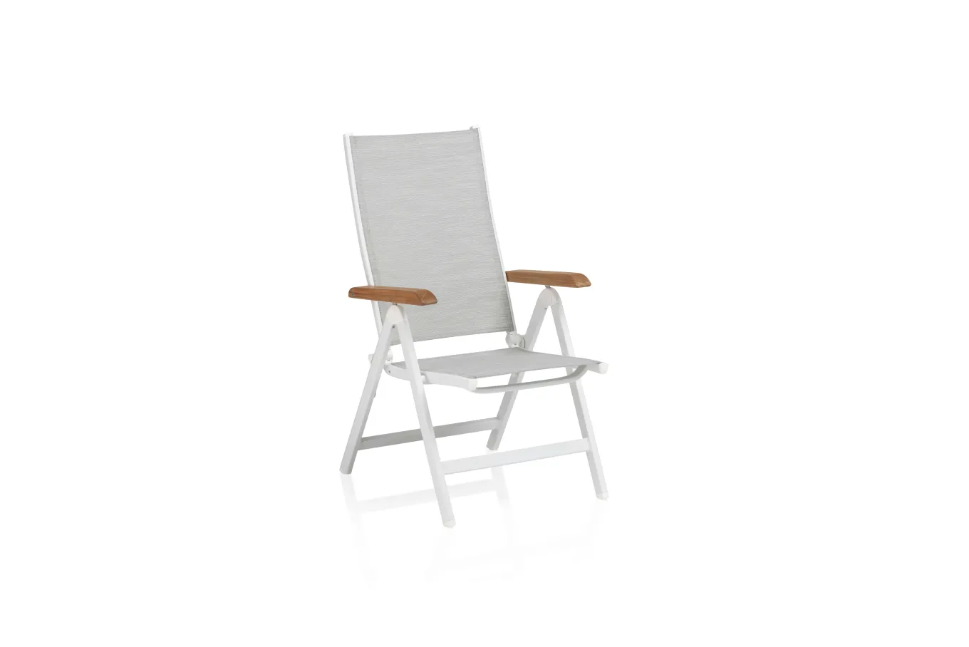 Hot Garten-Essgruppe, weiß matt/hellgrau, Aluminium/Teak/Outdoorgewebe, Ausziehtisch 180/240 x 100 cm, 6x Klappstuhl Garten-Essgruppen|Aluminium-Gartenmöbel