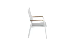 Discount Garten-Essgruppe, weiß/hellgrau, Aluminium/Glas/Teak, Ausziehtisch 180 x 240 cm, 4 Klappstühle, 2 Stapelstühle Garten-Essgruppen|Aluminium-Gartenmöbel