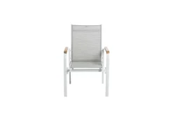 Discount Garten-Essgruppe, weiß/hellgrau, Aluminium/Glas/Teak, Ausziehtisch 180 x 240 cm, 4 Klappstühle, 2 Stapelstühle Garten-Essgruppen|Aluminium-Gartenmöbel